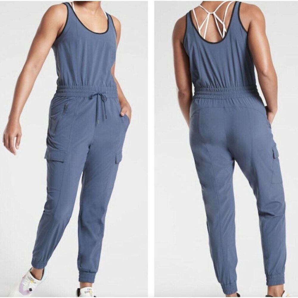 NEW NWOT ATHLETA IRON BLUE ONE PIECE Unbound Jumpsuit Joggers sz S
